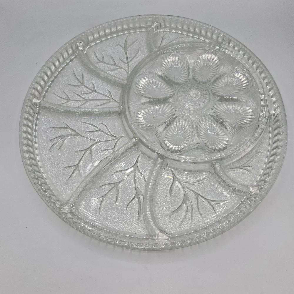 Indiana Glass Deviled Egg Relish‎ Serving Tray Plate Tree of Life